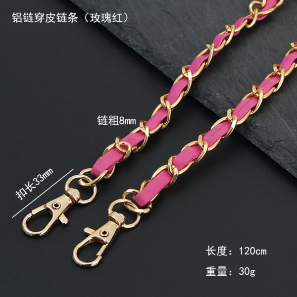 Leather-covered aluminum chain bag strap with metal dog buckle Shoulder bag chain Crossbody bag strap Leather handbag strap Accessories