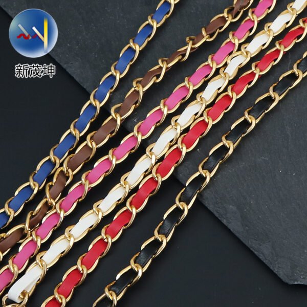 Leather-covered aluminum chain bag strap with metal dog buckle Shoulder bag chain Crossbody bag strap Leather handbag strap Accessories