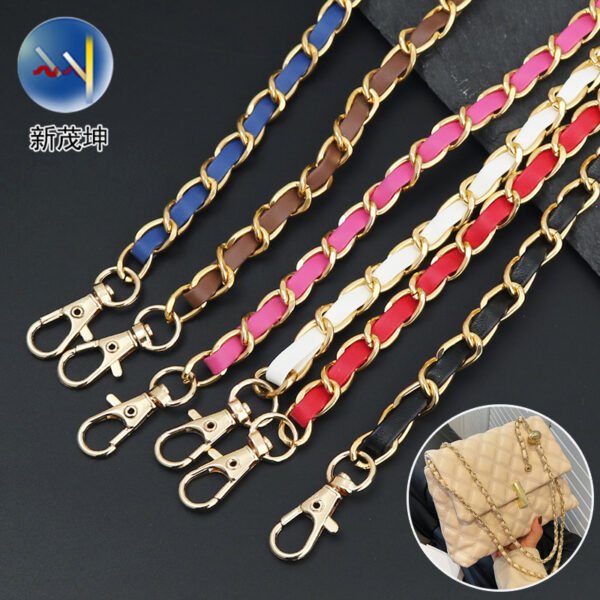 Leather-covered aluminum chain bag strap with metal dog buckle Shoulder bag chain Crossbody bag strap Leather handbag strap Accessories
