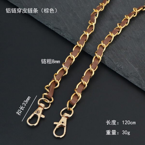 Leather-covered aluminum chain bag strap with metal dog buckle Shoulder bag chain Crossbody bag strap Leather handbag strap Accessories